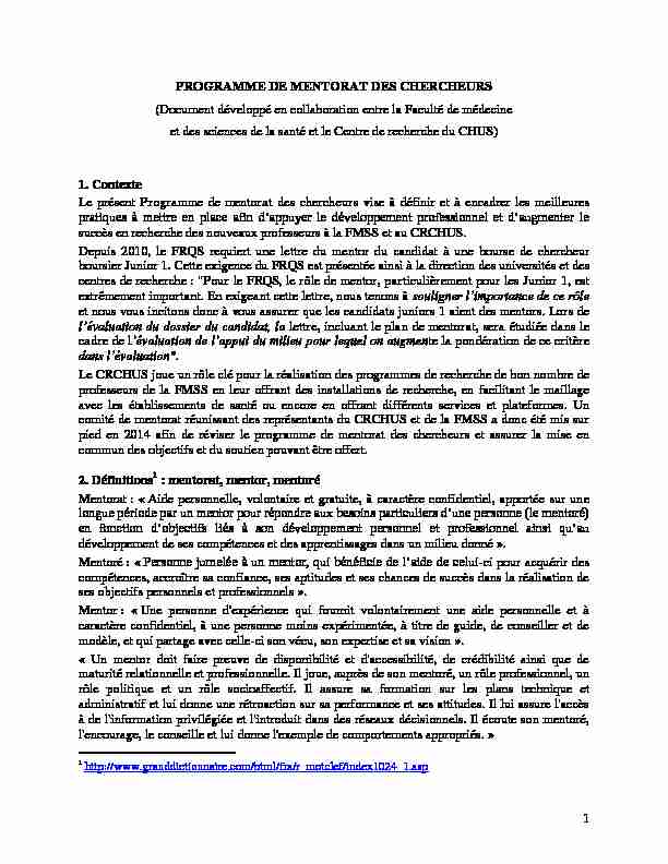 [PDF] PLAN DE MENTORAT - CRCHUS