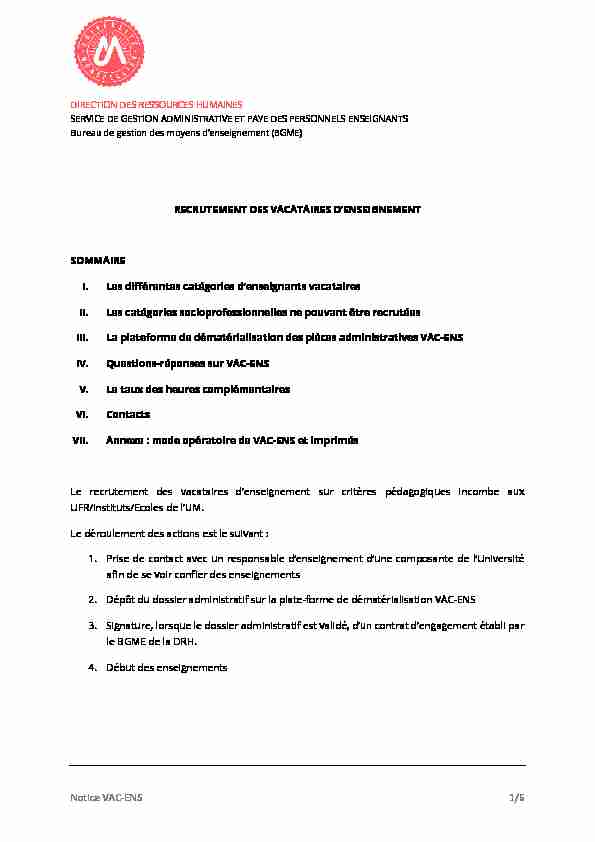 [PDF] Notice dinformations sur le recrutement des vacataires d