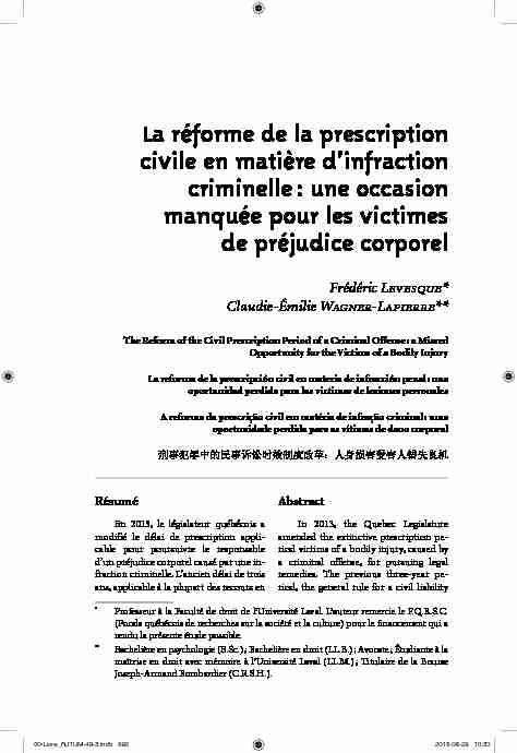 [PDF] La réforme de la prescription civile en matière dinfraction criminelle