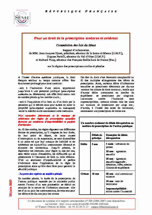 [PDF] Synthèse du rapport - Pour un droit de la prescription moderne et