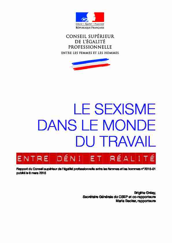 [PDF] LE SEXISME DANS LE MONDE DU TRAVAIL - Vie publique
