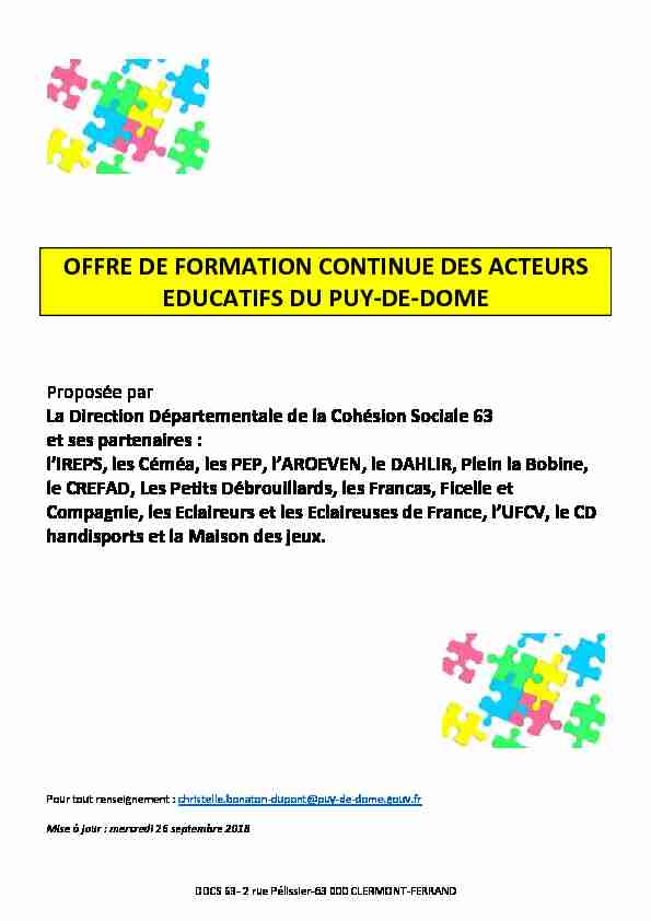 OFFRE DE FORMATION CONTINUE DES ACTEURS EDUCATIFS DU PUY-DE-DOME