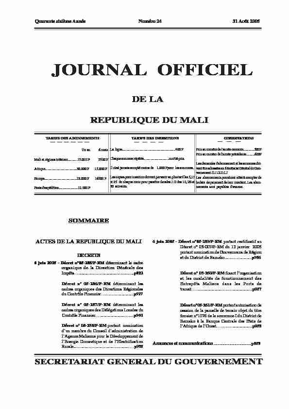 Journal officiel du Mali de lannee 2005