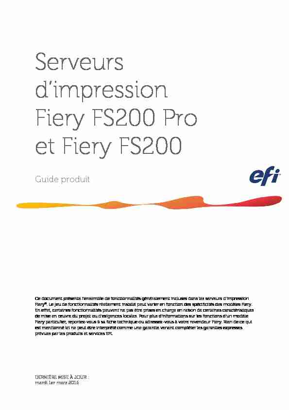 Guide du produit Fiery FS200 - FS200 Pro