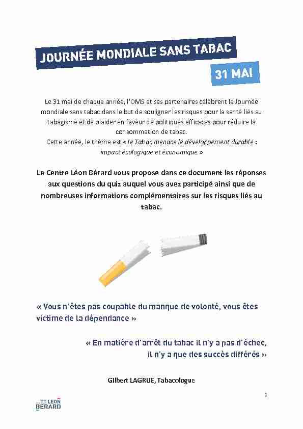 Journée Mondiale Sans Tabac 31 Mai