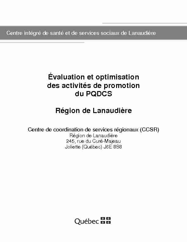 [PDF] Evaluation et optimisation des activités de promotion du PQDCS