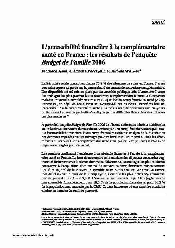 Laccessibilité financière à la complémentaire santé en France : les