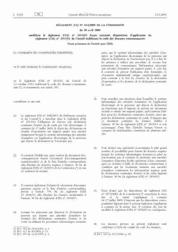Règlement (CE) no 414/2009 de la Commission du 30 avril 2009