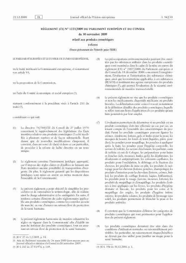 Règlement (CE) no 1223/2009 du Parlement européen et du