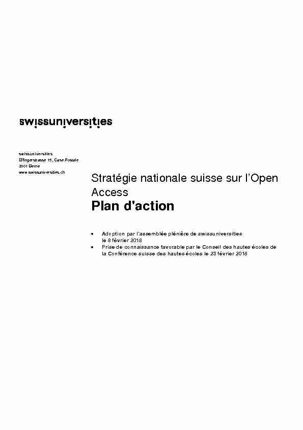Stratégie nationale suisse sur lOpen Access: Plan daction (francese)