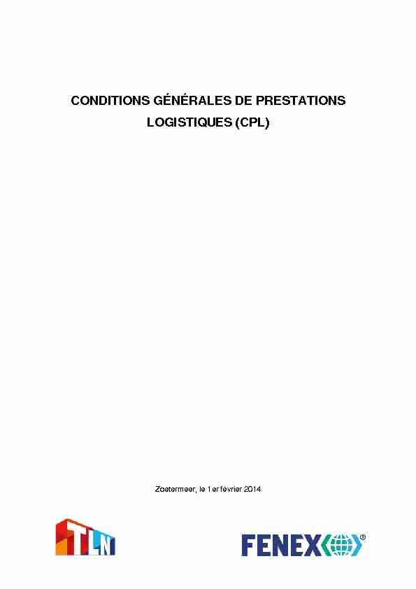 CONDITIONS GÉNÉRALES DE PRESTATIONS LOGISTIQUES (CPL)
