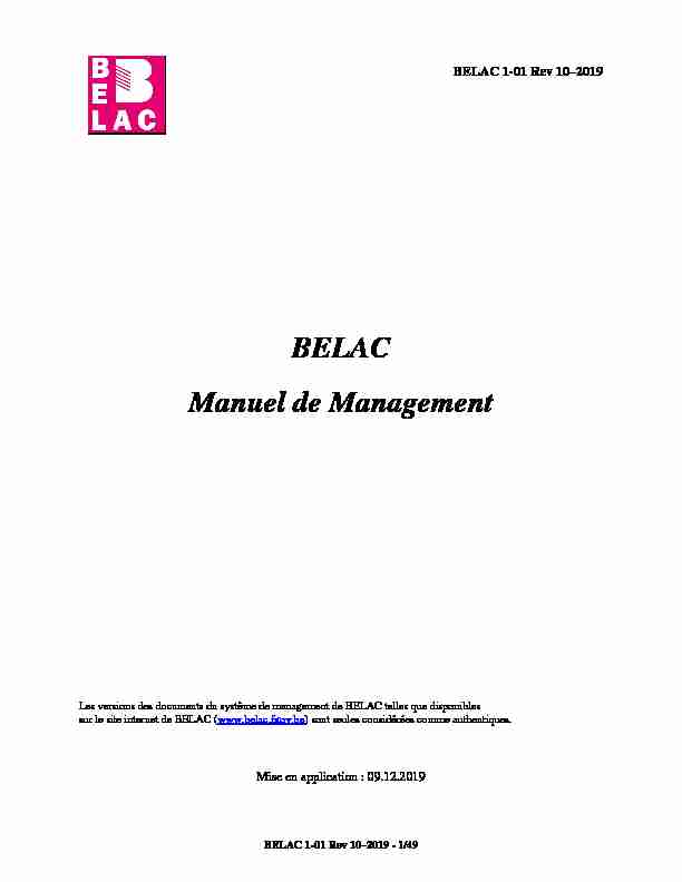[PDF] BELAC Manuel de Management - SPF Economie