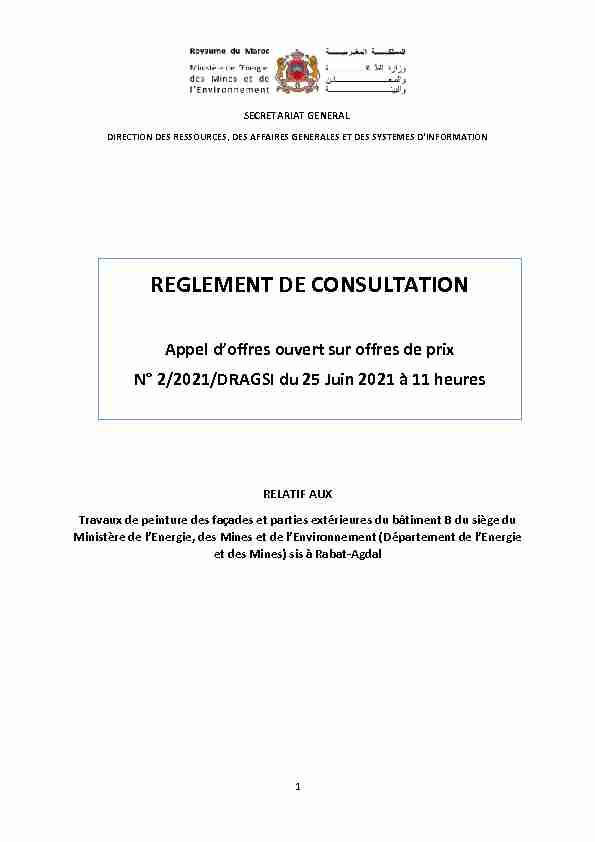 Règlement de consultation (RC) Appel dOffre Ouvert n° 2 /2020/DSI