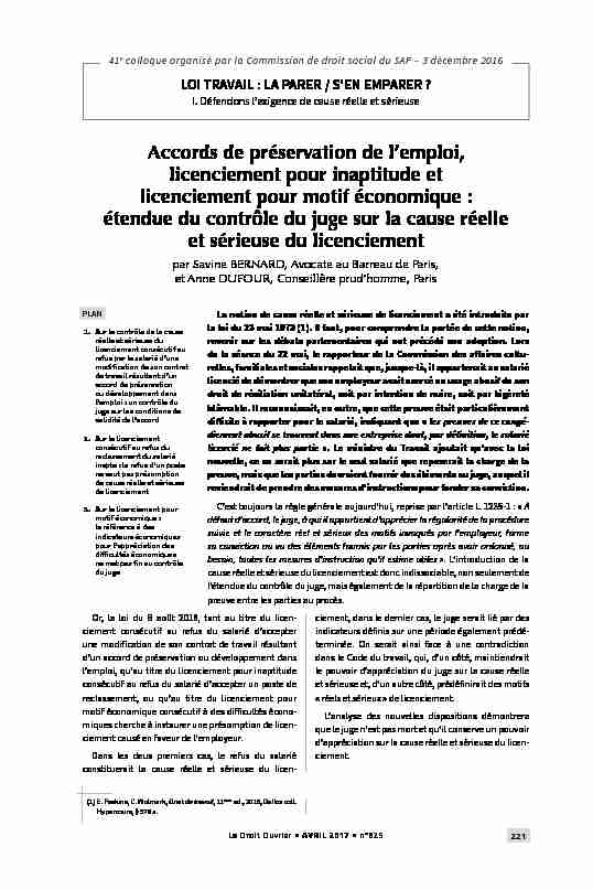 [PDF] Accords de préservation de lemploi, licenciement pour inaptitude et
