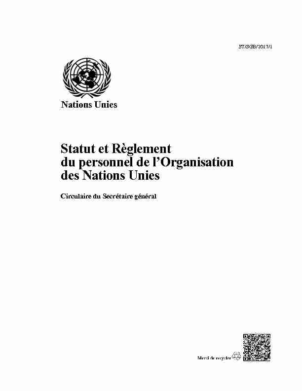 Statut et Règlement du personnel de lOrganisation des Nations Unies
