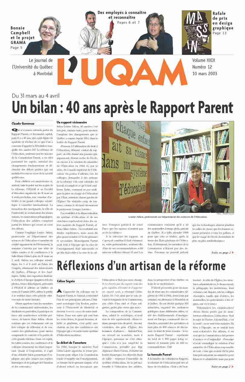 [PDF] Un bilan : 40 ans après le Rapport Parent - UQAM  Service des