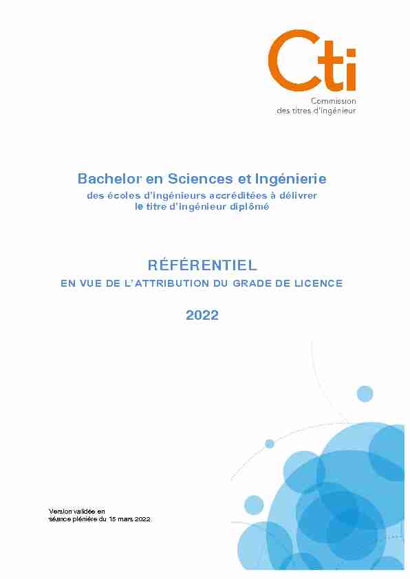 Bachelor en Sciences et Ingénierie RÉFÉRENTIEL 2022