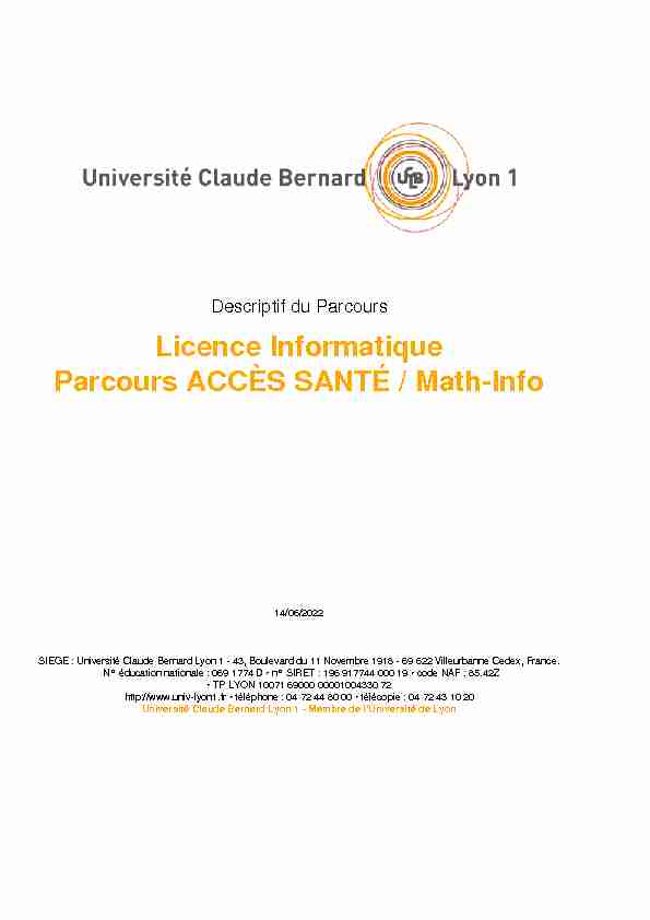 Licence Informatique Parcours ACCÈS SANTÉ / Math-Info