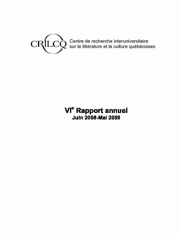VI Rapport annuel