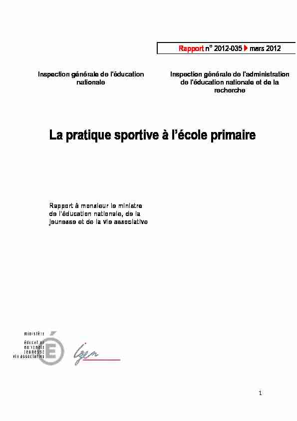 La pratique sportive à lécole primaire (rapport n° 2012-035)