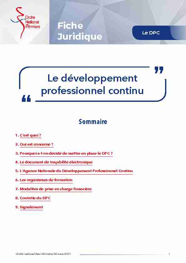 pdf Le développement professionnel continu - Ordre Infirmier s