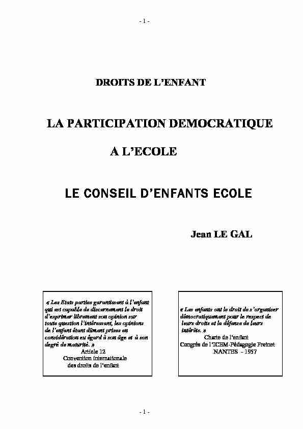 [PDF] la participation démocratique à lécole - Philippe Meirieu