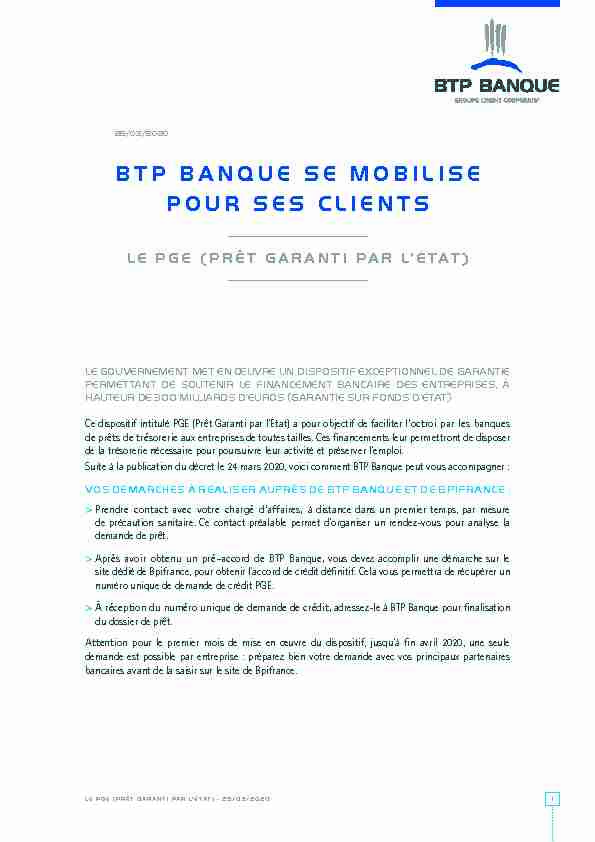 [PDF] BTP BANQUE SE MOBILISE POUR SES CLIENTS