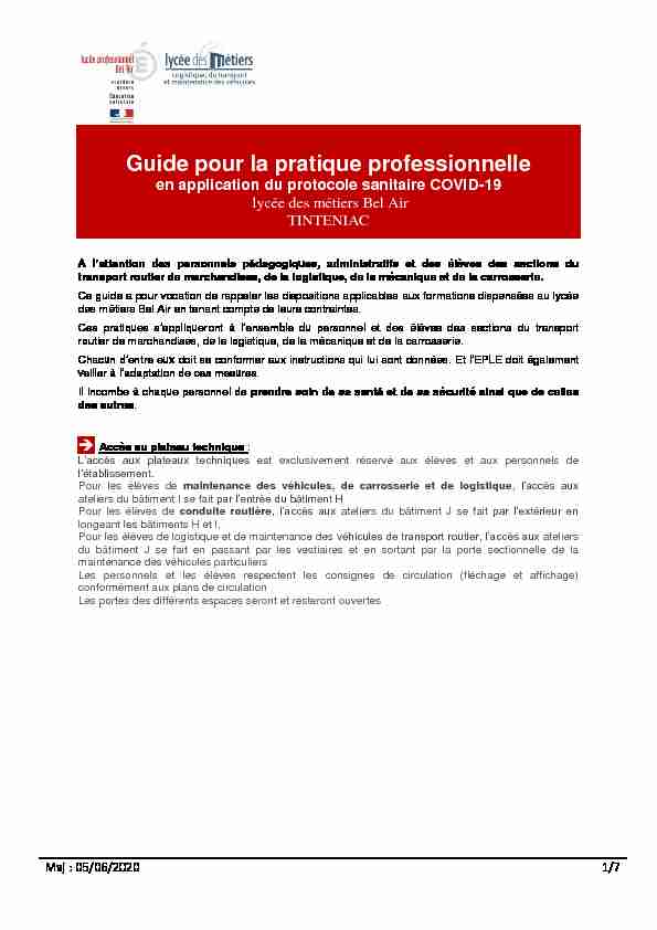 [PDF] Guide pour la pratique professionnelle - Lycée des métiers Bel Air
