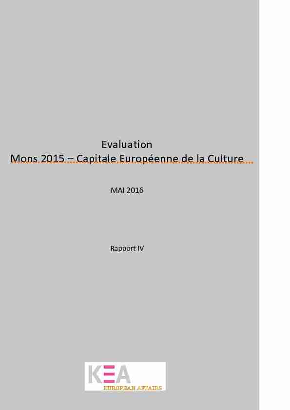 Evaluation Mons 2015 – Capitale Européenne de la Culture