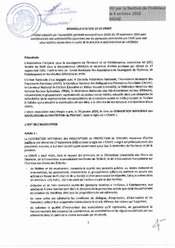 STATUTS DE LA CNAPE PREAMBULE I/ OBJET ET COMPOSITION