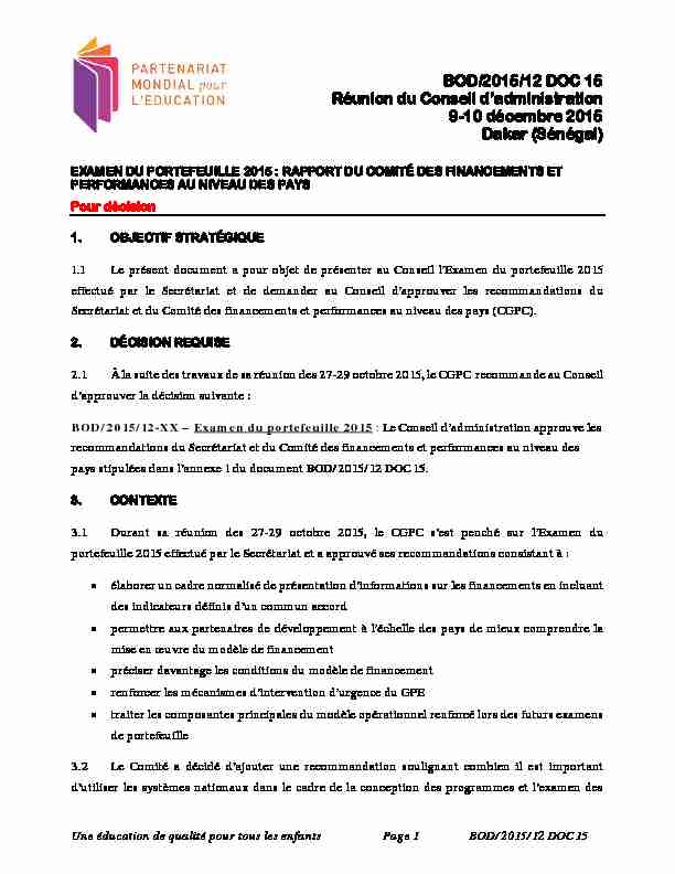 BOD/2015/12 DOC 15 Réunion du Conseil dadministration 9-10