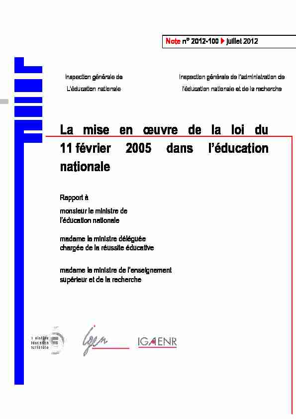 La mise en œuvre de la loi du 11 février 2005 dans léducation