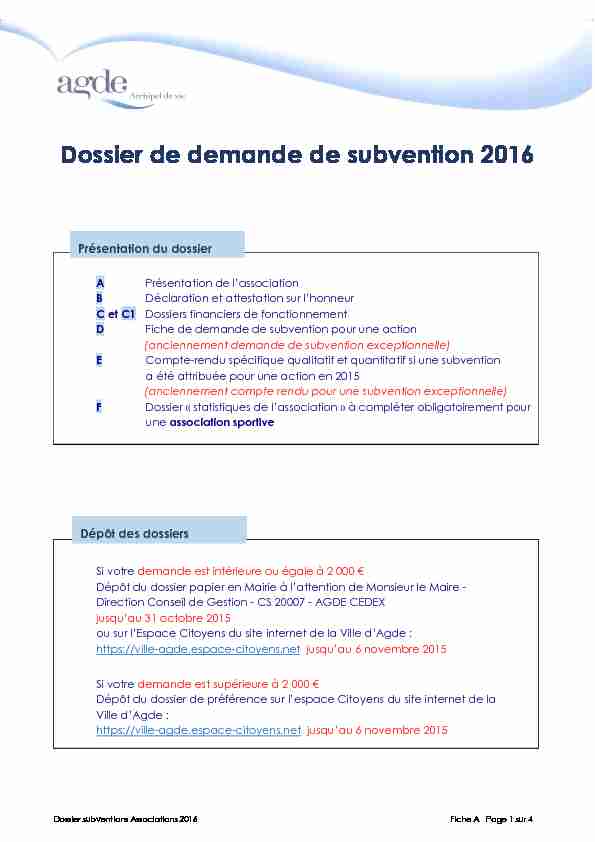 Dossier de demande de subvention 2016