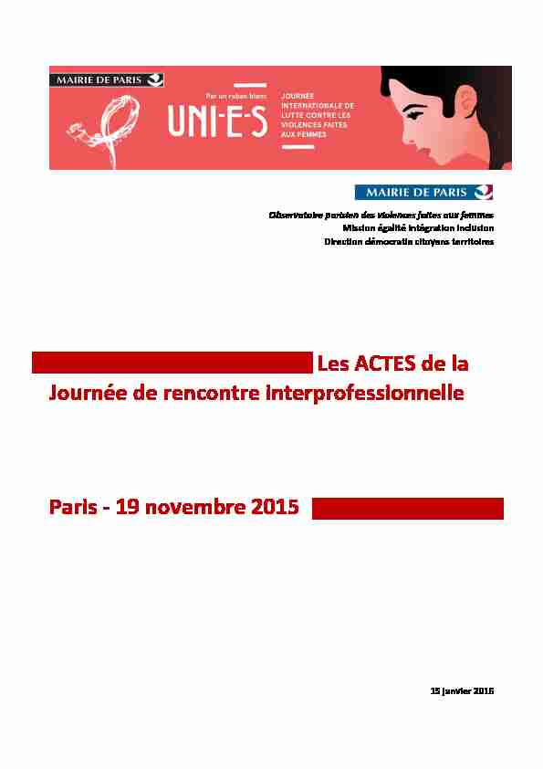 Les ACTES de la Journée de rencontre interprofessionnelle Paris