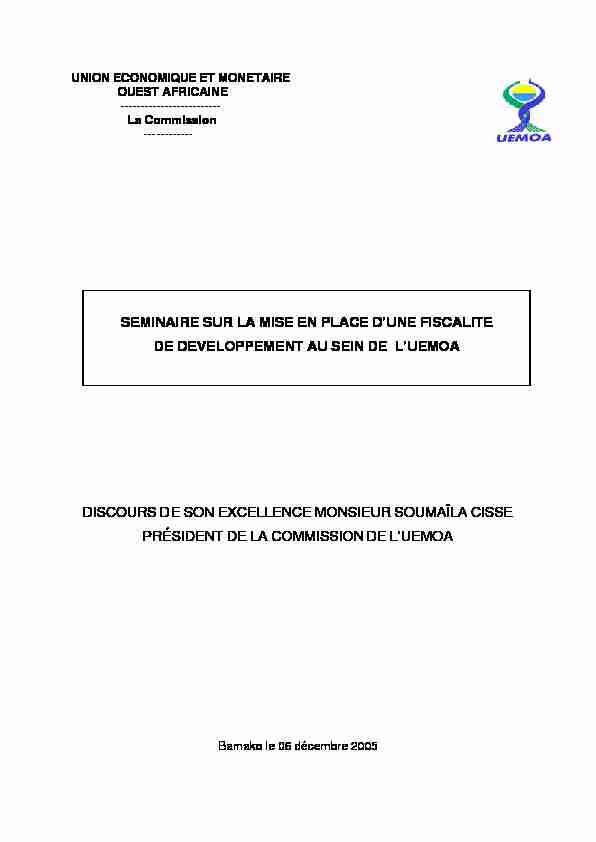 [PDF] DISCOURS PC FISCALITE BKO - UEMOA