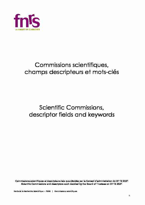 Commissions scientifiques champs descripteurs et mots-clés