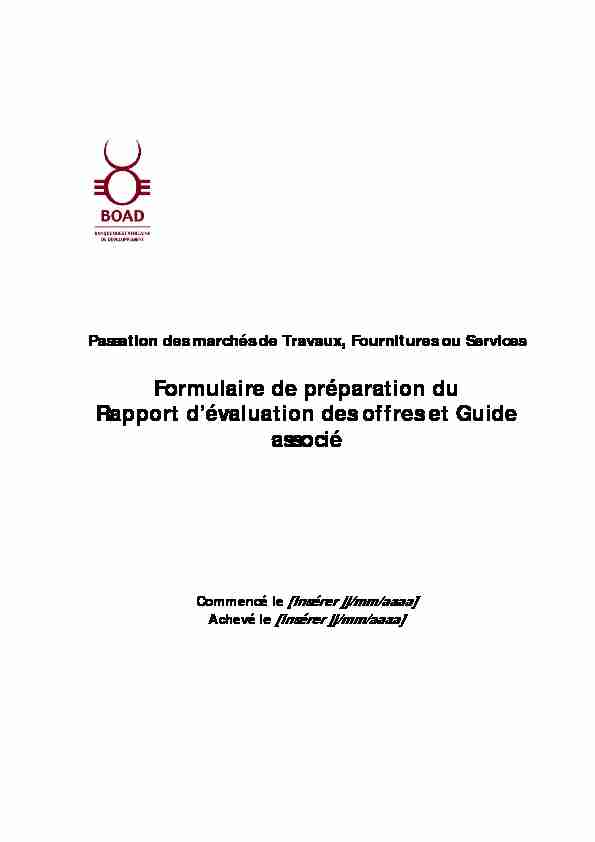 Formulaire de préparation du Rapport d’évaluation des offres