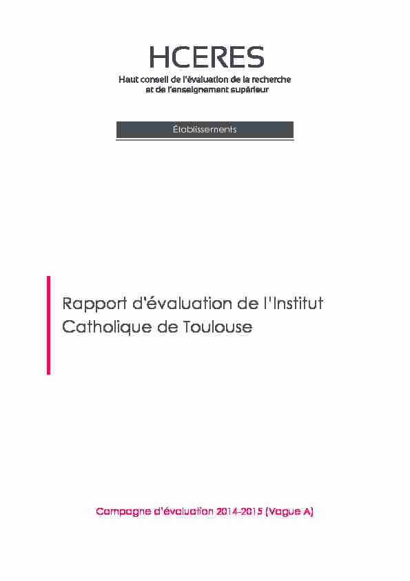 Rapport dévaluation de lInstitut Catholique de Toulouse