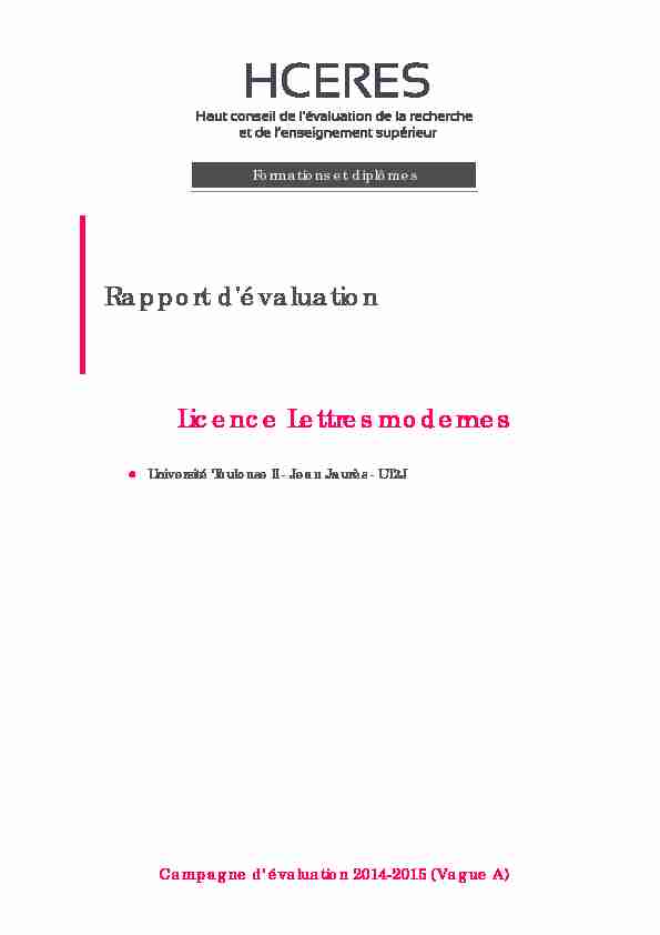 Evaluation de la licence Lettres modernes de lUniversité Toulouse II