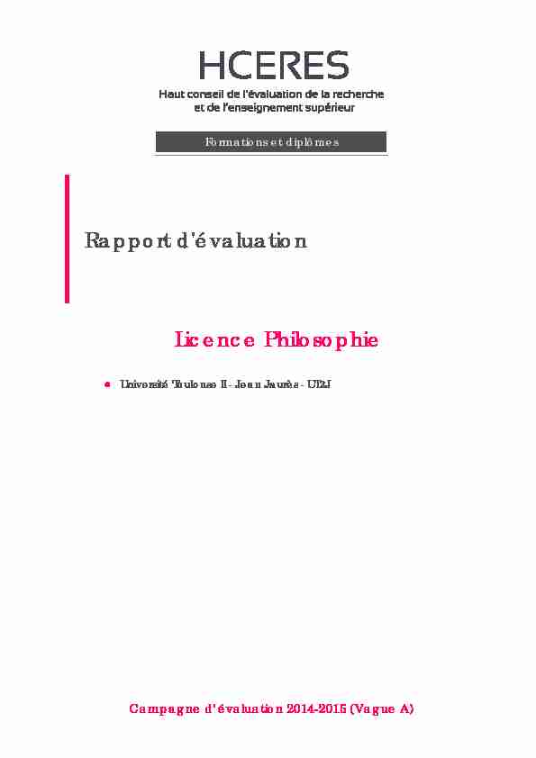 Evaluation de la licence Philosophie de lUniversité Toulouse II Jean