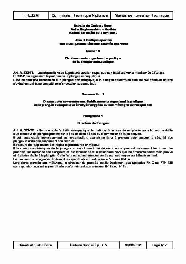 [PDF] FFESSM Commission Technique Nationale Manuel de Formation