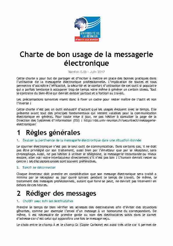 [PDF] Charte du bon usage de la messagerie électronique - DSI