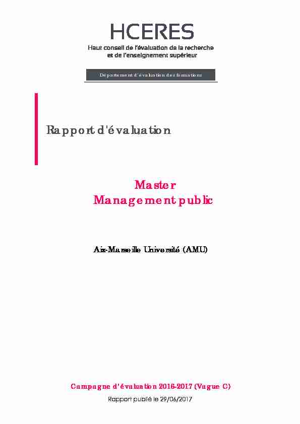 Evaluation du master Management public dAix-Marseille Université