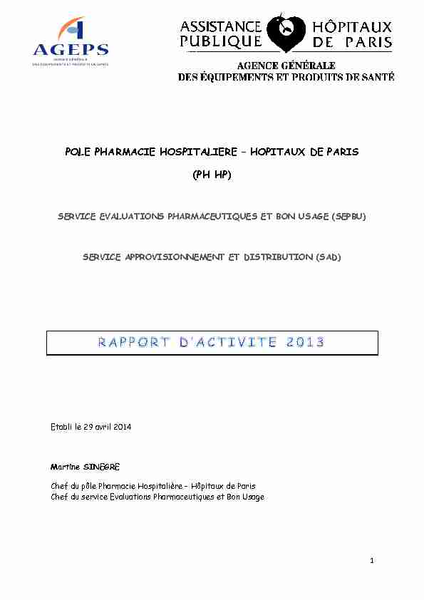 POLE PHARMACIE HOSPITALIERE – HOPITAUX DE PARIS (PH HP)