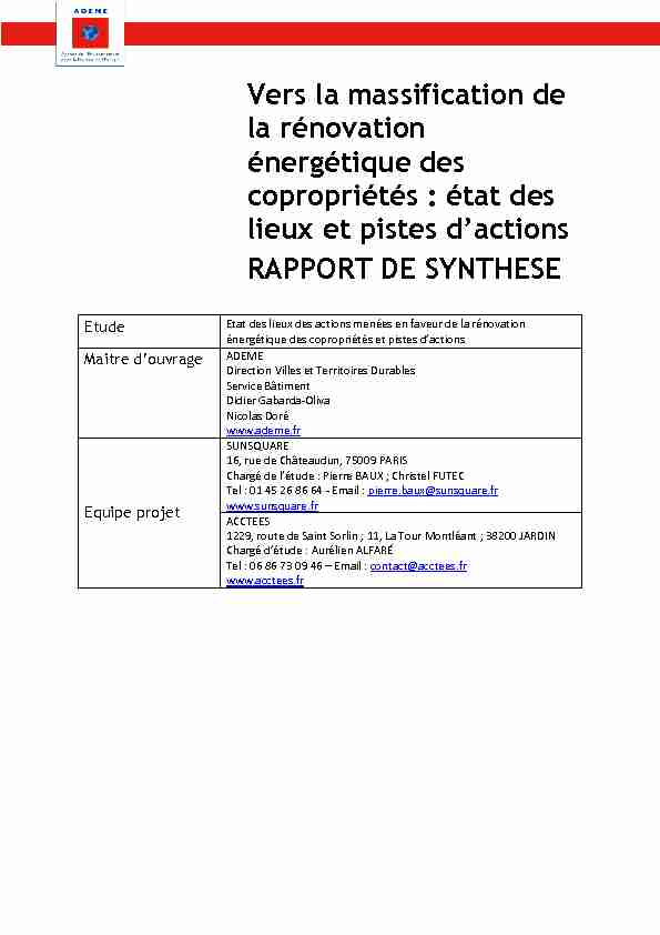 [PDF] Vers la massification de la rénovation énergétique des  - ADEME