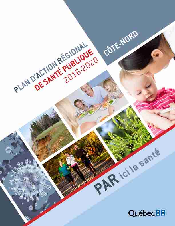 Plan daction régional de santé publique 2016-2020