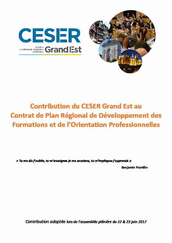 Contribution du CESER Grand Est au Contrat de Plan Régional de