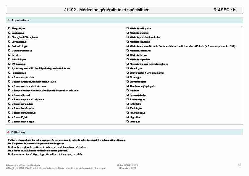 Fiche métier - J1102 - Médecine généraliste et spécialisée
