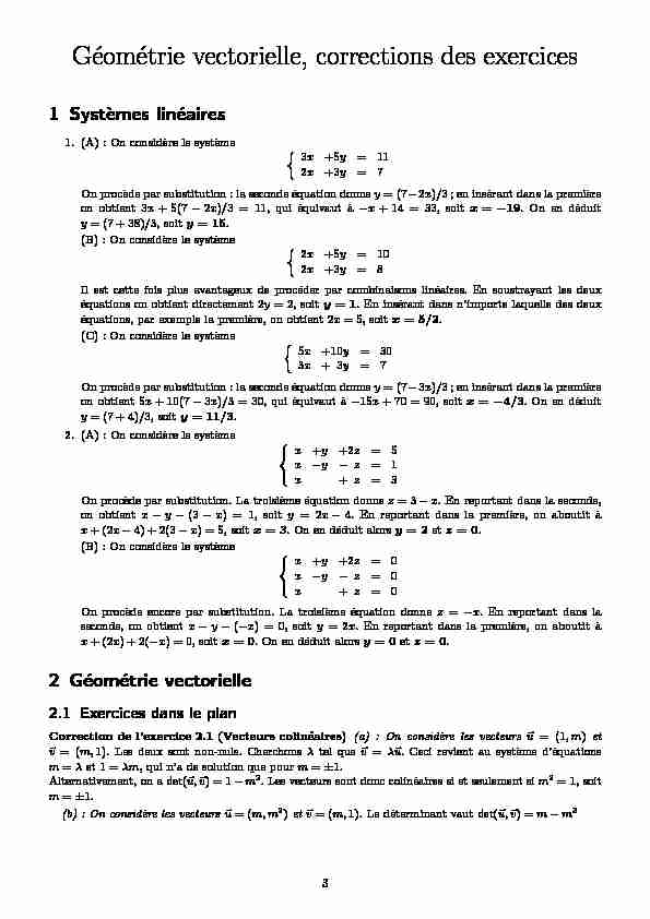 [PDF] Géométrie vectorielle, corrections des exercices