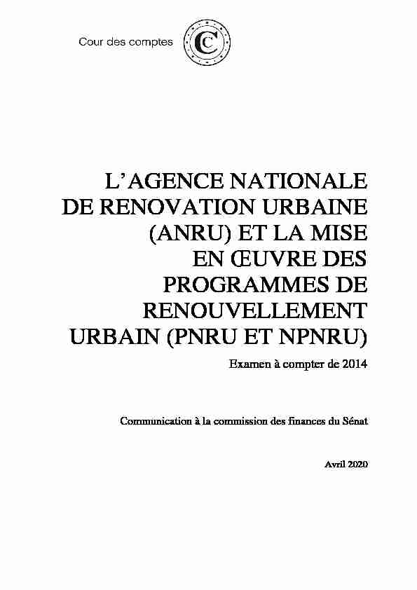 LAGENCE NATIONALE DE RENOVATION URBAINE (ANRU) ET